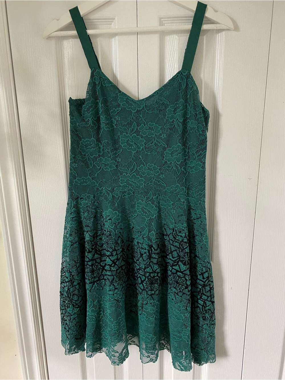 Free People Teal Lace Fit-and-Flare Dress ribbon straps lined Size Medium
